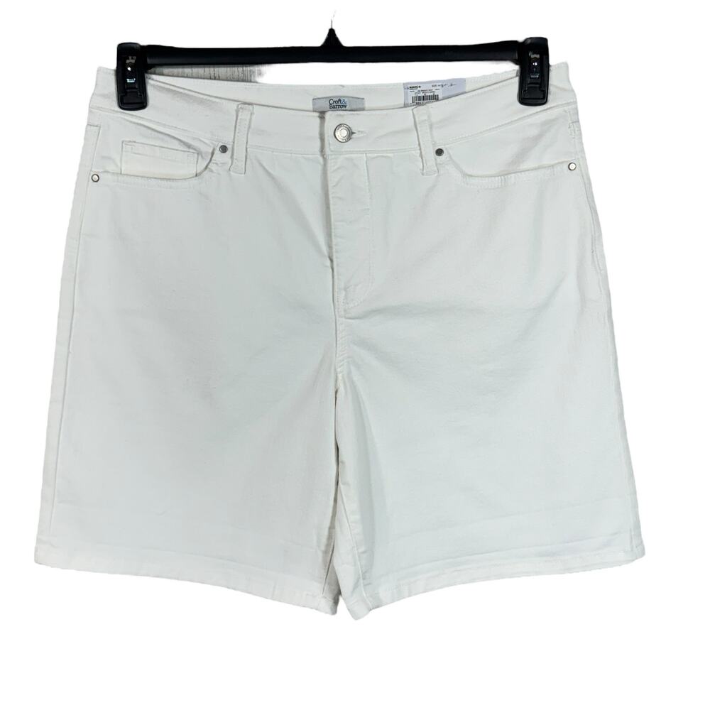 Croft & Barrow SZ 14 Bermuda Jean Shorts Mid-Rise Stretch Zip-Fly Pockets White